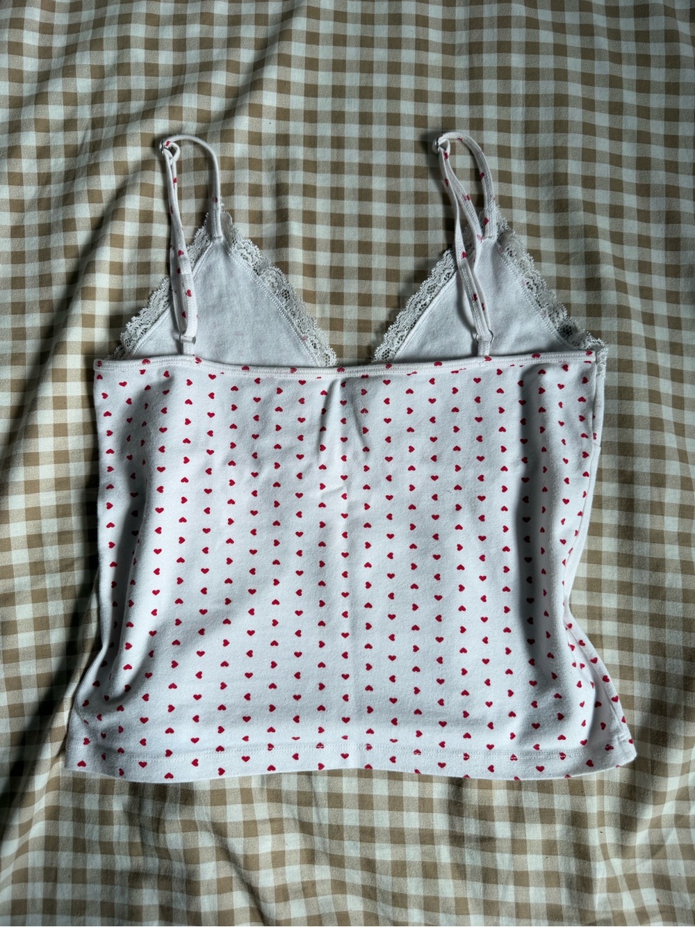 Brandy Melville White Lace-Trim Heart Print Cami Tank Top - Picture 2 of 3